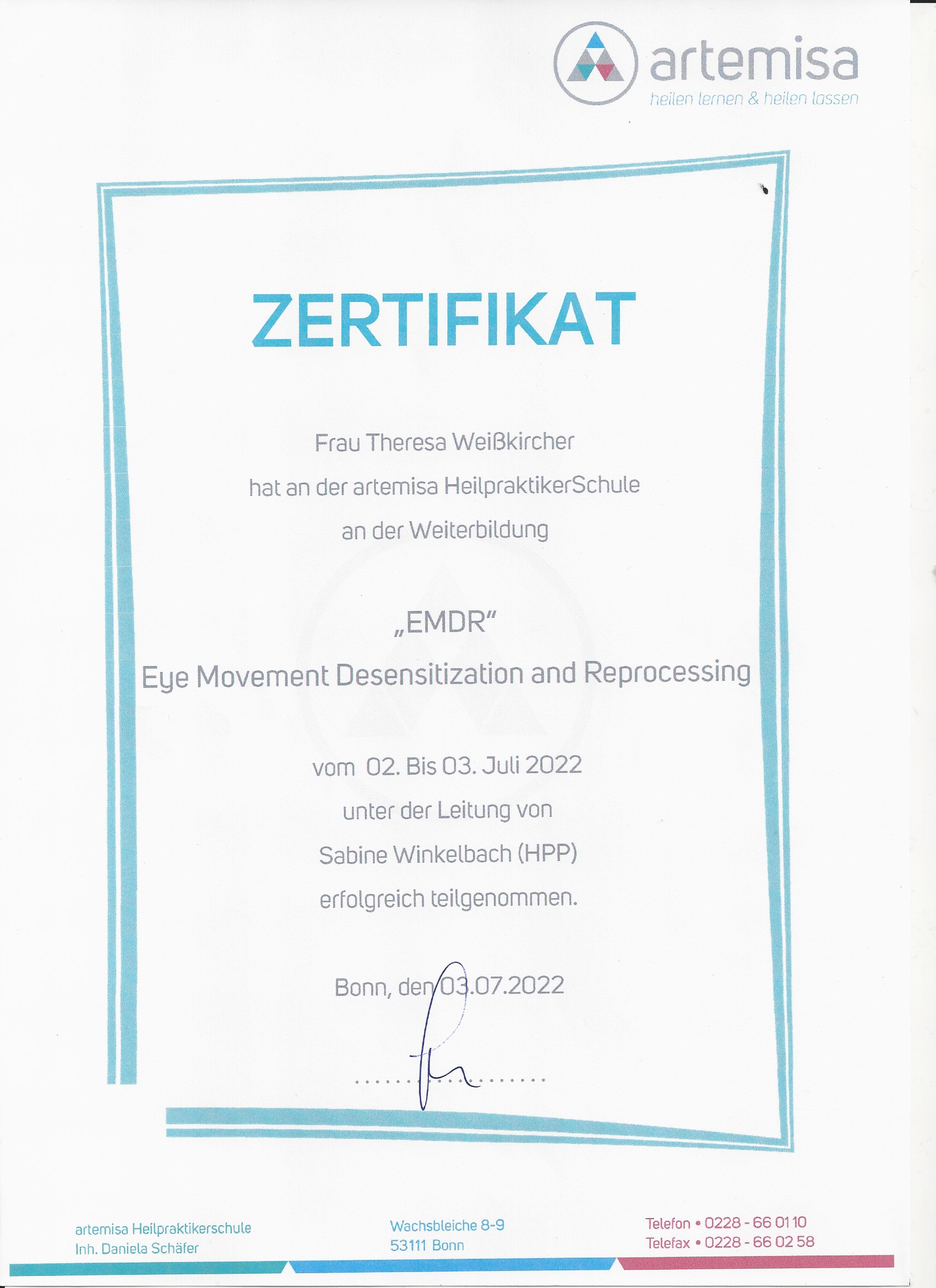 EMDR Zertifikat