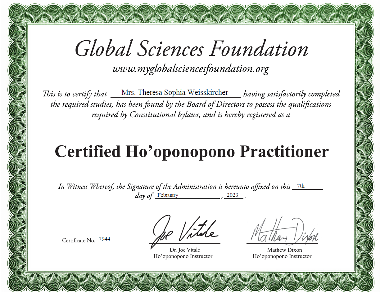 Ho'oponopono Certificate